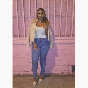 Pink pleather fur jacket